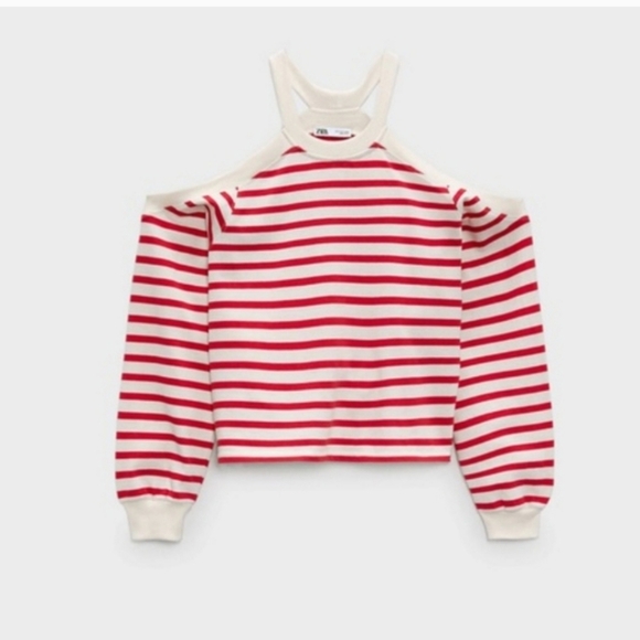 Zara Tops - Zara Red White Striped Cold Shoulder Top Nautical French Chic Size XL